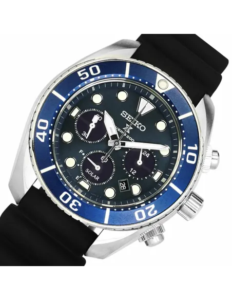 Reloj buceo hombre solar Seiko Prospex Sumo Solar SSC759J1 dial azul 44.5mm Cristal de Zafiro correa de silicona