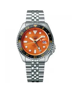 Reloj automático buceo hombre Seiko 5 Sports GMT SSK005K1 dial naranja 42.5mm Hardlex con lupa 2