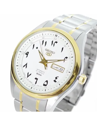 Reloj automático hombre Seiko 5 Arabic Series SNKP22J Hecho en Japón dial blanco 42mm 50m