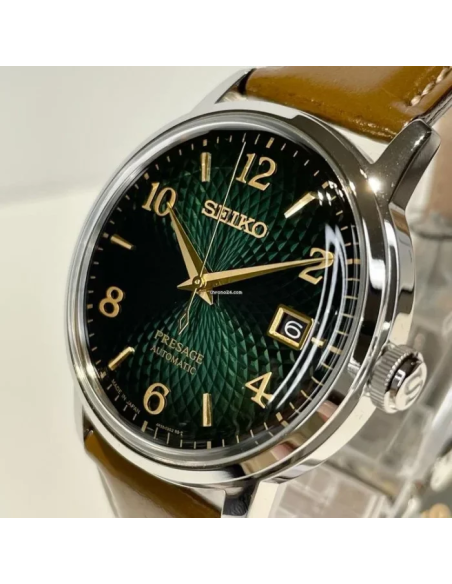 Reloj automático hombre Seiko Presage SRPE45J1 Cocktail Green Mojito 38.5mm dial verde correa de cuero 50m WR