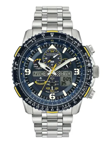 Reloj Aviador Radiocontrol Citizen Skyhawk Blue Angels A-T JY8078-52L 45MM Cristal de zafiro Alarma Hora Mundial