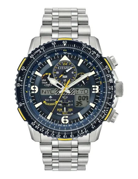 Reloj Aviador Radiocontrol Citizen Skyhawk Blue Angels A-T JY8078-52L 45MM Cristal de zafiro Alarma Hora Mundial