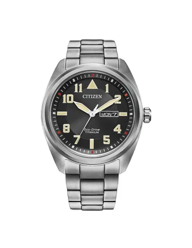 Reloj Aviador hombre Citizen Garrison Titanium BM8560-53E Ecodrive dial negro 42mm correa y caja de titanio