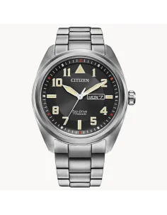 Reloj Aviador hombre Citizen Garrison Titanium BM8560-53E Ecodrive dial negro 42mm correa y caja de titanio