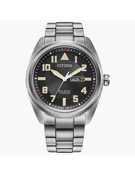 Reloj Aviador hombre Citizen Garrison Titanium BM8560-53E Ecodrive dial negro 42mm correa y caja de titanio
