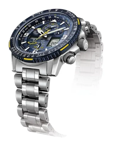 Reloj Aviador Radiocontrol Citizen Skyhawk Blue Angels A-T JY8078-52L 45MM Cristal de zafiro Alarma Hora Mundial