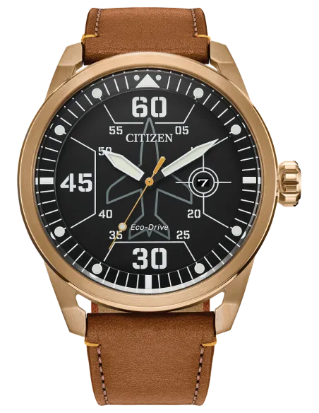 Reloj Aviador hombre Citizen Ecodrive Avion AW1733-09E 45mm dial negro correa de cuero 100m WR