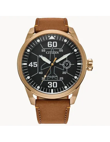 Reloj Aviador hombre Citizen Ecodrive Avion AW1733-09E 45mm dial negro correa de cuero 100m WR