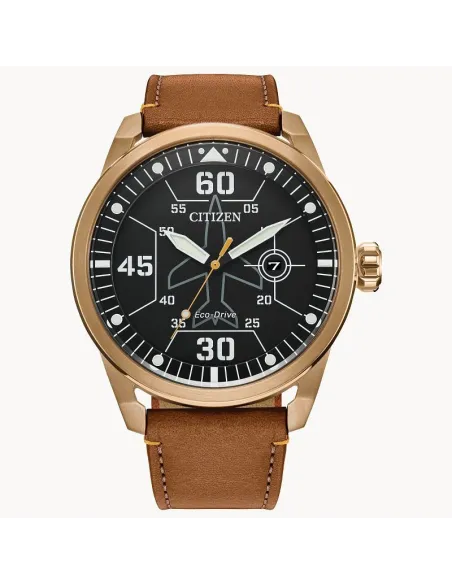 Reloj Aviador hombre Citizen Ecodrive Avion AW1733-09E 45mm dial negro correa de cuero 100m WR