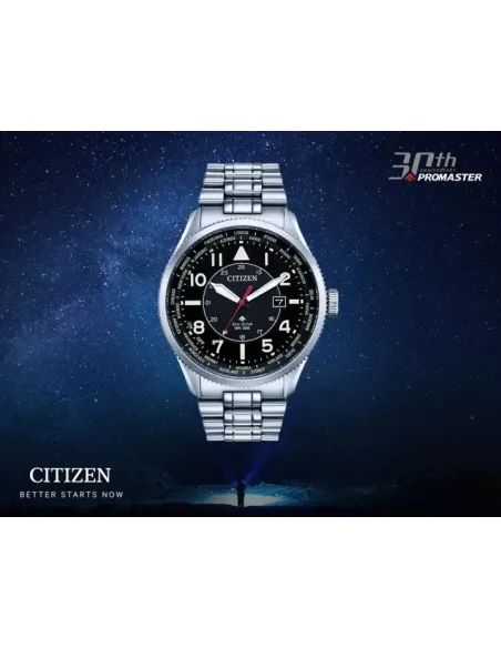 Reloj aviador hombre Citizen Promaster Nighthawk BX1010-53E Ecodrive 44mm dial negro correa de acero 200m WR