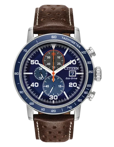 Reloj hombre Citizen Ecodrive Brycen CA0648-09L 44mm dial azul correa de cuero Taquímetro 100m