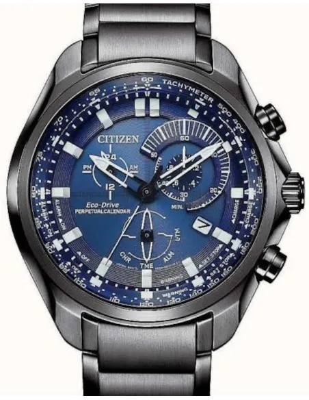Reloj deportivo hombre Citizen Eco-drive Perpetual Calendar BL5607-54L 43mm dial azul Cristal de Zafiro Alarma