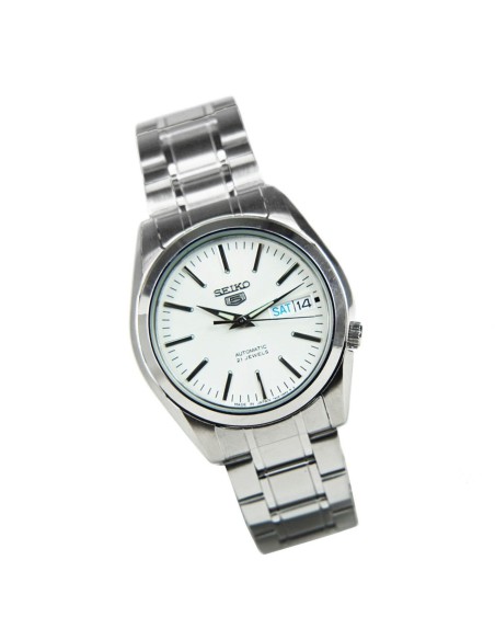 Reloj automático hombre Seiko 5 SNKL41J1 MADE IN JAPAN 37mm dial blanco correa de acero