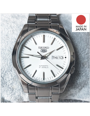 Reloj automático hombre Seiko 5 SNKL41J1 MADE IN JAPAN 37mm dial blanco correa de acero