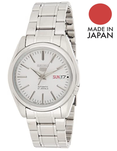 Reloj automático hombre Seiko 5 SNKL41J1 MADE IN JAPAN 37mm dial blanco correa de acero