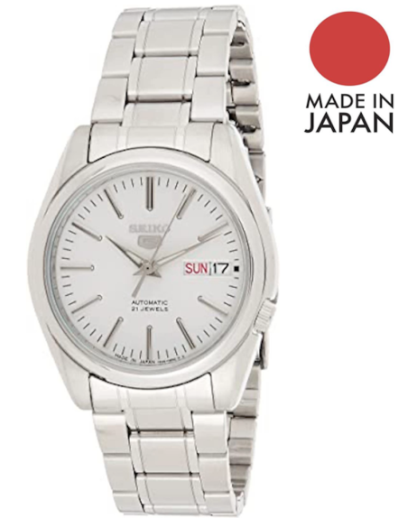 Reloj automático hombre Seiko 5 SNKL41J1 MADE IN JAPAN 37mm dial blanco correa de acero