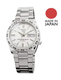 Reloj hombre automático Seiko 5 SNKD97J1 Made in Japan 36mm dial blanco correa de acero 50m WR