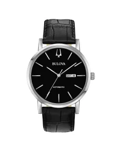 Reloj automático hombre Bulova American Clipper 96C131 42mm dial negro correa de cuero 30m WR