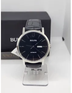 Reloj automático hombre Bulova American Clipper 96C131 42mm dial negro correa de cuero 30m WR 2