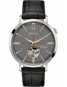 Reloj automático hombre Bulova Aerojet 98A187 41mm esfera gris correa de cuero 30m WR