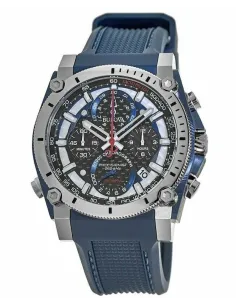 reloj hombre Bulova Precisionist 98B315 44.5 dial negro 300M WR correa de silicona Corona a rosca Cronógrafo