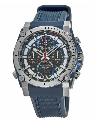 reloj hombre Bulova Precisionist 98B315 44.5 dial negro 300M WR correa de silicona Corona a rosca Cronógrafo