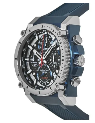 reloj hombre Bulova Precisionist 98B315 44.5 dial negro 300M WR correa de silicona Corona a rosca Cronógrafo