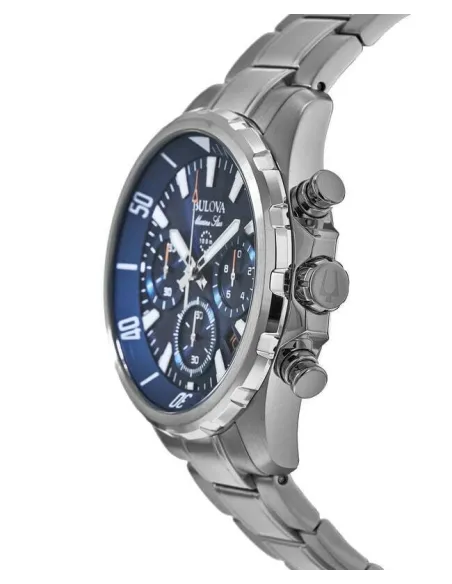 reloj deportivo hombre Bulova Marine Star 96B256 43mm dial azul 100m WR correa de acero Cronógrafo