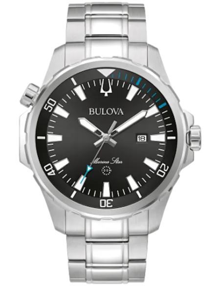 reloj deportivo hombre Bulova Marine Star 96B382 44mm dial negro 100m correa de acero