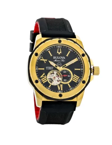 reloj automático hombre Bulova Marine Star 98A272 45mm dial negro 200m WR correa de goma