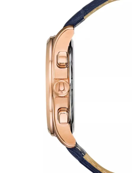 reloj deportivo hombre Bulova Wilton 97B170 45.5mm dial azul Cronógrafo  30m WR correa de cuero