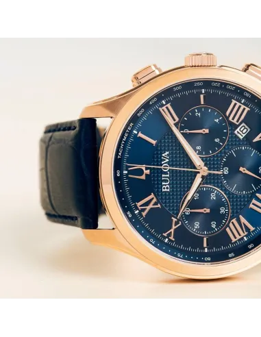 reloj deportivo hombre Bulova Wilton 97B170 45.5mm dial azul Cronógrafo  30m WR correa de cuero