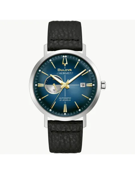 Reloj automático hombre Bulova Aerojet 96B374 41mm dial azul correa de cuero 30m WR