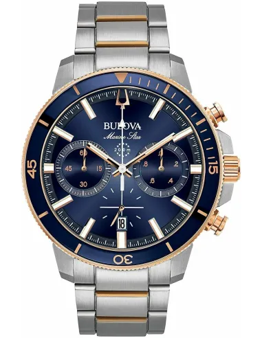 reloj deportivo hombre Bulova Marine Star 98B301 45mm dial azul 200m WR correa de acero