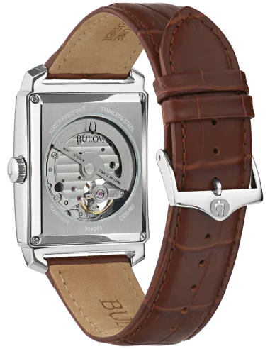 reloj automático hombre Bulova Sutton 96A268 33x49mm blanco correa de cuero 30m WR
