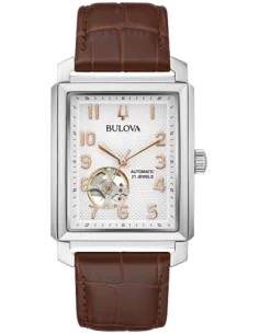 reloj automático hombre Bulova Sutton 96A268 33x49mm blanco correa de cuero 30m WR