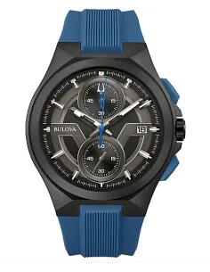 Bulova Maquina Sport Chronograph 98B380 46mm grey sport men's watch Chronograph Quartz rubber band 100m Water resist