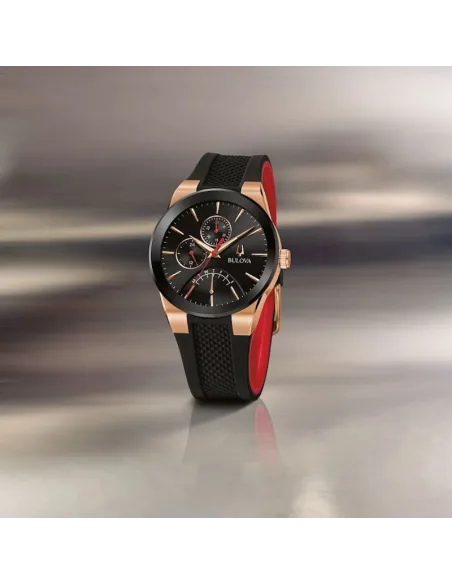 reloj hombre Bulova Futuro Modern 97C111 41mm negro Cuarzo 30m correa de caucho
