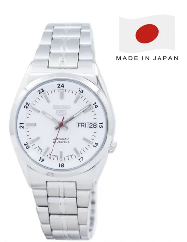 reloj hombre unisex SEIKO 5 SNK559J1 MADE IN JAPAN 36mm dial blanco correa de acero 30m WR