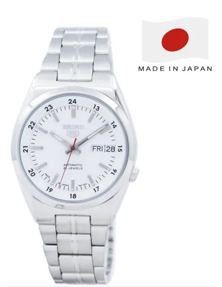 reloj hombre unisex SEIKO 5 SNK559J1 MADE IN JAPAN 36mm dial blanco correa de acero 30m WR