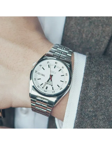 reloj hombre unisex SEIKO 5 SNK559J1 MADE IN JAPAN 36mm dial blanco correa de acero 30m WR