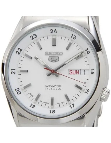 reloj hombre unisex SEIKO 5 SNK559J1 MADE IN JAPAN 36mm dial blanco correa de acero 30m WR