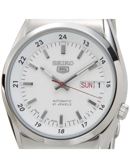 reloj hombre unisex SEIKO 5 SNK559J1 MADE IN JAPAN 36mm dial blanco correa de acero 30m WR