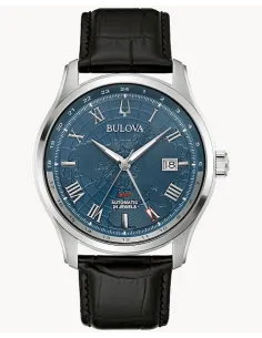 reloj automático hombre Bulova Wilton GMT 96B385 43MM dial azul Cristal de zafiro