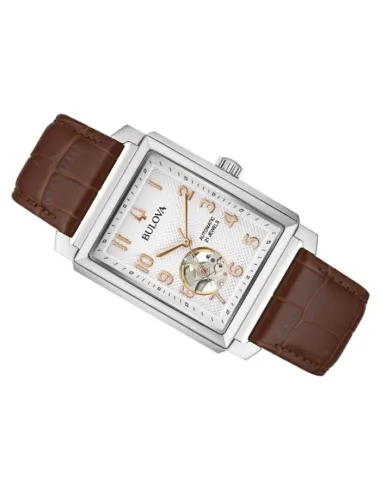 reloj automático hombre Bulova Sutton 96A268 33x49mm blanco correa de cuero 30m WR