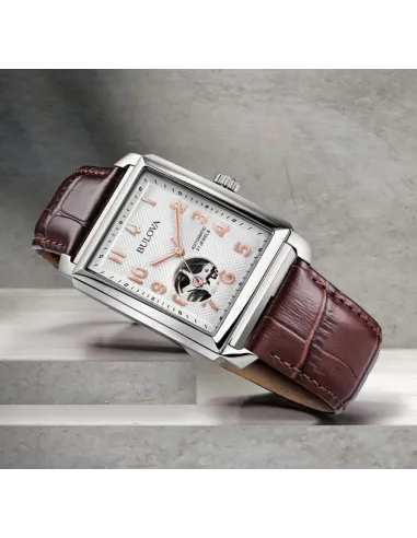 reloj automático hombre Bulova Sutton 96A268 33x49mm blanco correa de cuero 30m WR