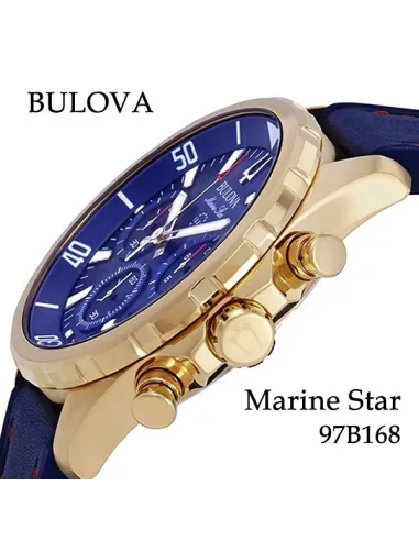 Reloj hombre Bulova Marine Star 97B168 Cuarzo 43mm correa de cuero 100m WR