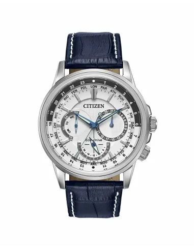 Citizen Calendrier BU2020-02A Eco Drive World Time 44mm White Dial Power Reserve indicator Leather Band 100m WR Men's Watch