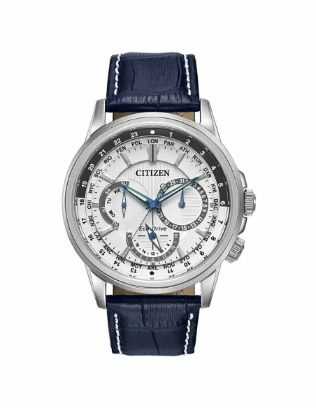 Citizen Calendrier BU2020-02A Eco Drive World Time 44mm White Dial Power Reserve indicator Leather Band 100m WR Men's Watch