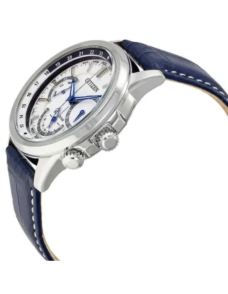 Citizen Calendrier BU2020-02A Eco Drive World Time 44mm White Dial Power Reserve indicator Leather Band 100m WR Men's Watch